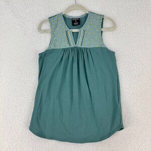 Sherpa Shaanti Embroidered Tank Top Womens Green Sleeveless Pullover Size Large